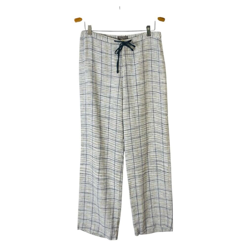 Tommy Bahama white blue yellow linen plaid coastal beach pants 10